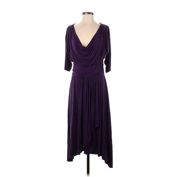 Kiyonna Dress Purple Draped In Class Cowl Neck Tulip Hem Empire Waist Size 10-12 - Picture 5 of 9